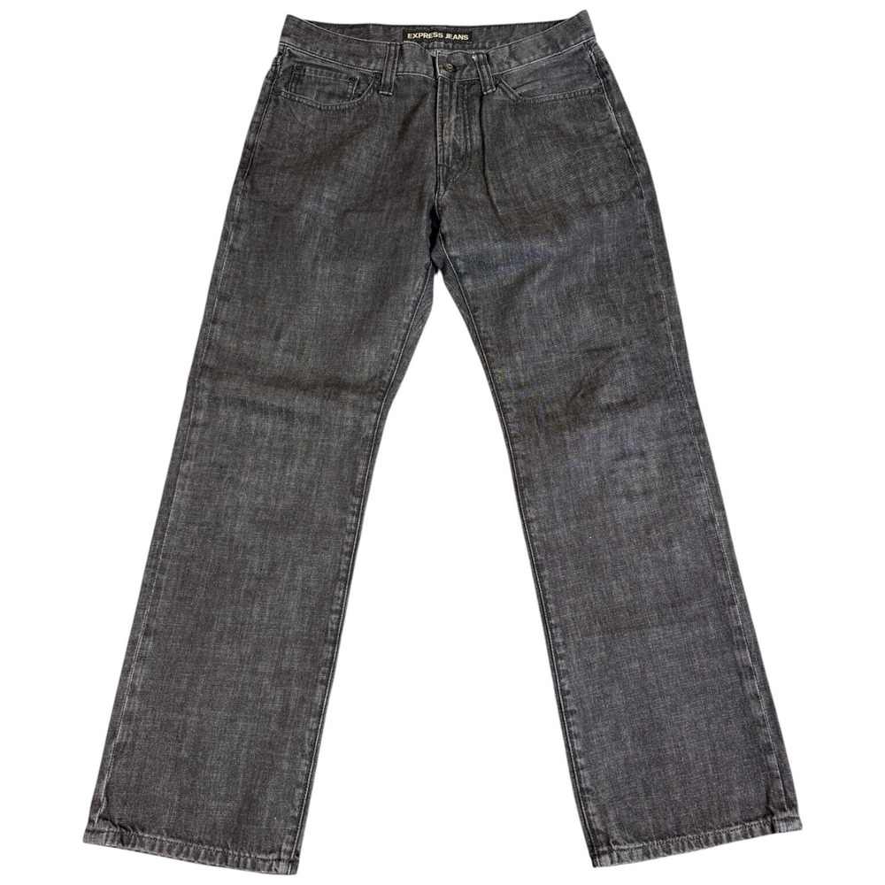 Express Jeans Mens 31x32 Blake Loose Fit Boot Cut Whisker Blue Denim Washout Y2K